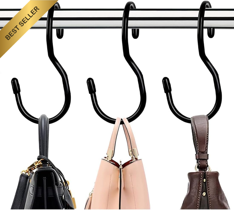 10 Pack Black Closet Hangers – 5" Unique Twist Bag Hooks for Purses, Belts, Scar