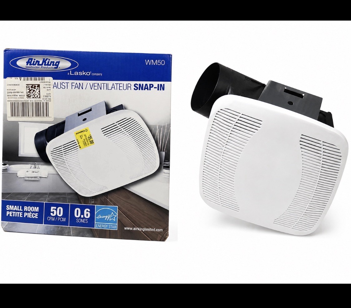 LASKO AIR KING Snap-In Exhaust Fan WM50 Small Room 50 CFM 0.6 Sones