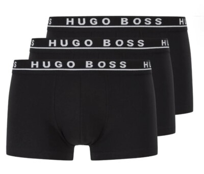 HUGO BOSS MENS BOXERS TRUNKS 3 PACK BLACK/ BLACK/ BLACK CLASSIC FIT S - 2XL UK