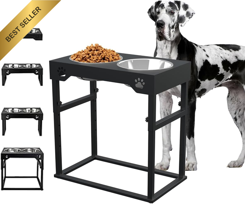 Elevated Dog Bowls Adjustable to 8 Heights with 2 Stainless Steel Bowls