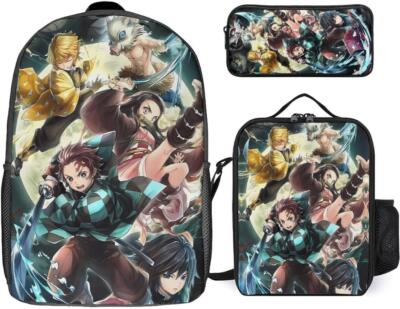 Anime 3 Piece Set 16'' School Backpack + Lunch Bag & Pencil Pouch for Boys Girls