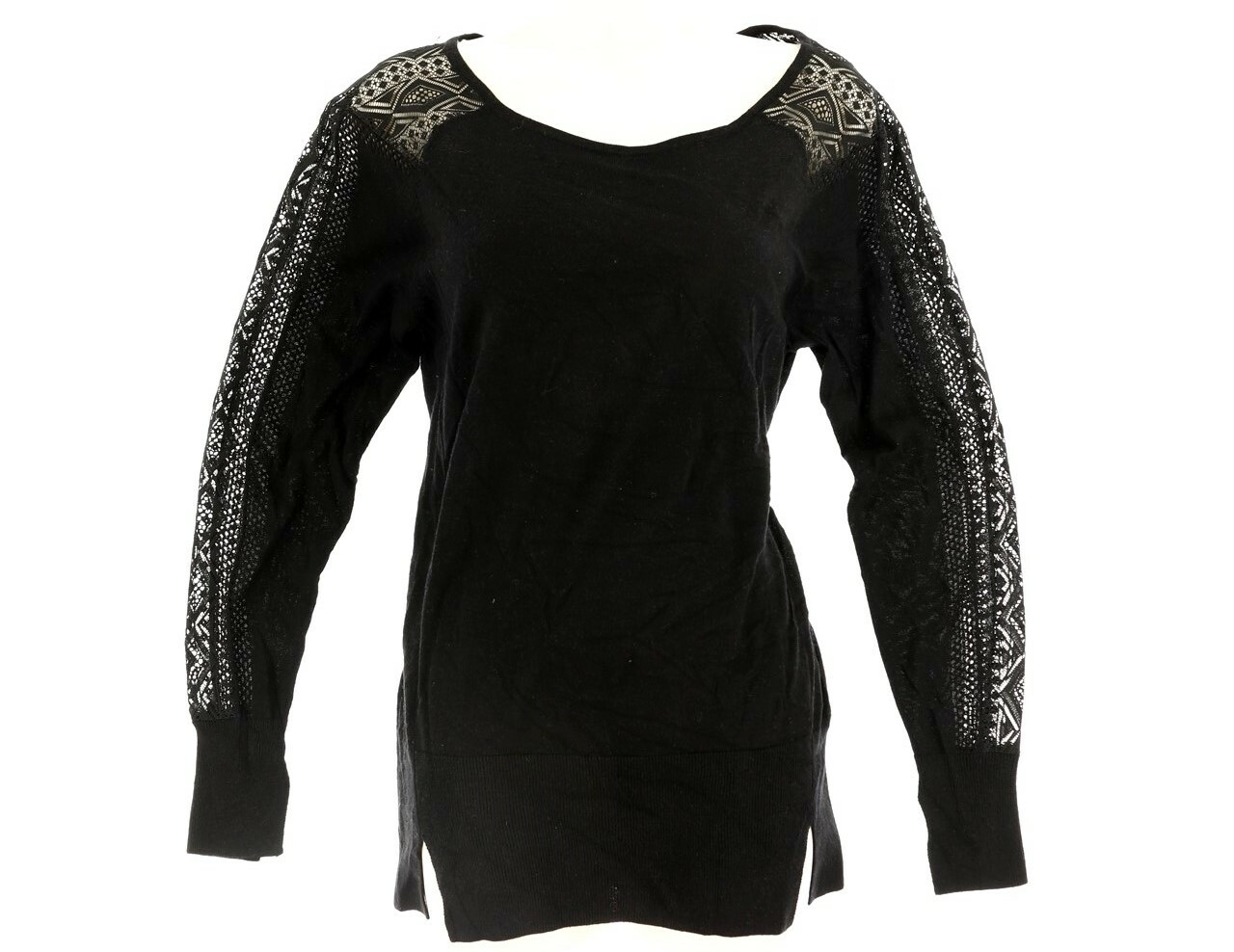Kobi Halperin Womens Knit Lace Black Top Long Sleeve Pullover Size Small