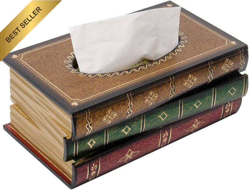 Crafted Classical Retro Wooden Antique Book Tissue Box Cover Rectangular Tissue