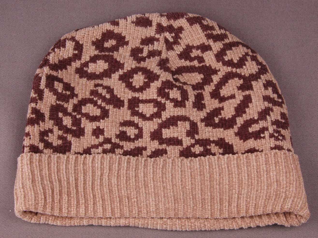 Cheetah Print Winter Hat-Super Soft-Brown-Toque-Beanie-Animal Print-Cuff-Knit