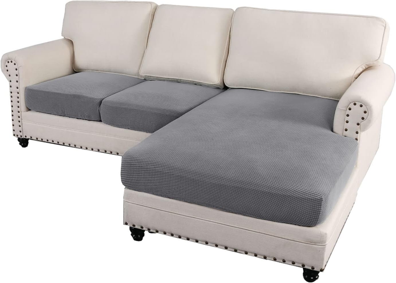 Sectional Couch Covers 3 Pieces Sofa Seat Cushion Covers L Shape Separate Cushion Couch Chaise Cover for Both Left/Right Sectional Couch (Seat Only: 1 Chaise + 2 Sofa, Dove)