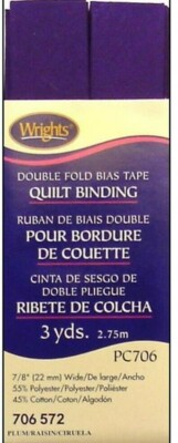 Wrights ~(PC706-0572) - Double Fold Bias Tape, Quilt Binding - Plum, 3 yd