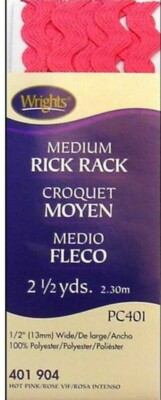 Wrights ~ (PC401-0904) - Medium Rick Rack - Hot Pink, 2 1/2 Yd, 1/2'' wide