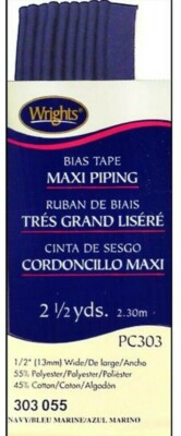 Wrights ~ (PC303-0055) - Bias Tape Piping - Navy, 2 1/2 Yd, 1/2'' wide