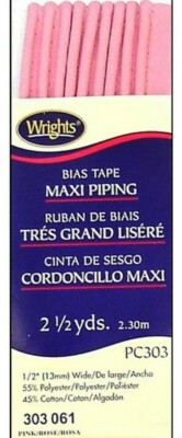 Wrights ~ (PC303-0061) - Bias Tape Piping - Pink, 2 1/2 Yd, 1/2'' wide