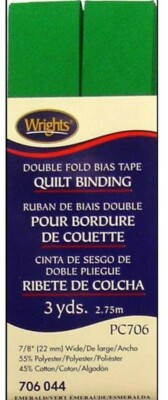 Wrights ~(PC706-0044) - Double Fold Bias Tape, Quilt Binding - Emerald, 3 yd