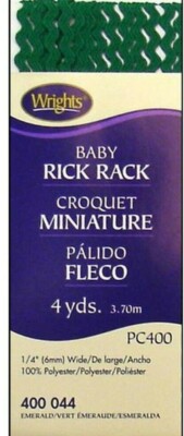 Wrights ~ (PC400-044) - Baby Rick Rack - Green, 4 Yd, 1/4'' wide