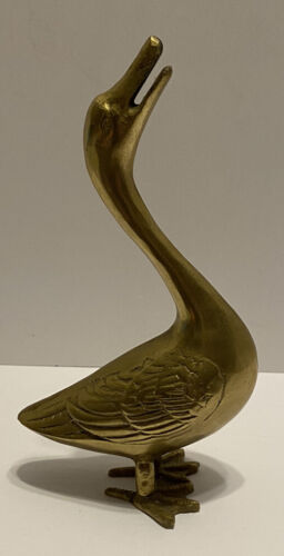 Vintage Brass Duck Goose Webbed Feet Legs Long Neck Tall MCM