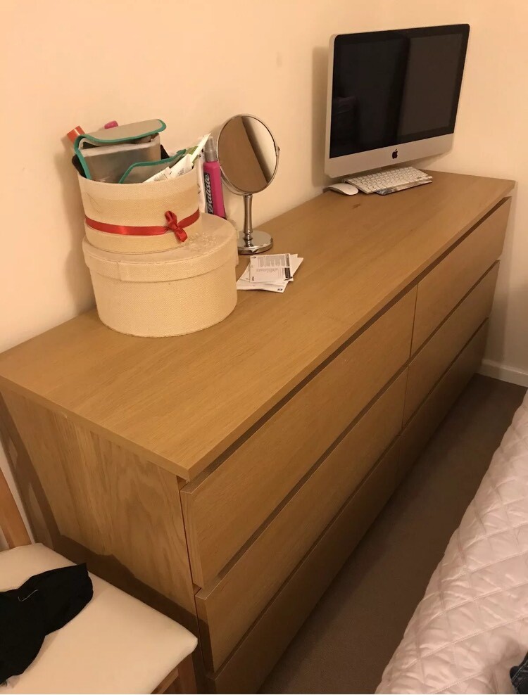 Ikea Malm 6 Drawer Light Oak Wood Bedroom Storage Unit In