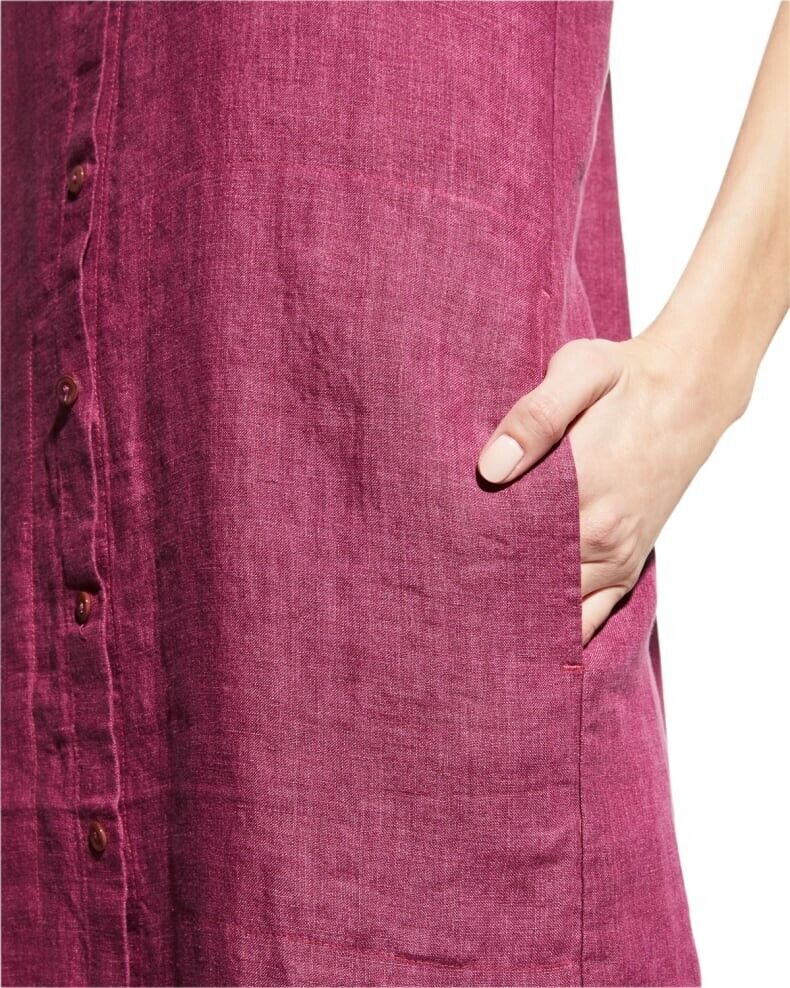 Pre-owned Eileen Fisher Size Xl Berry Organic Linen Delave Dress In Red