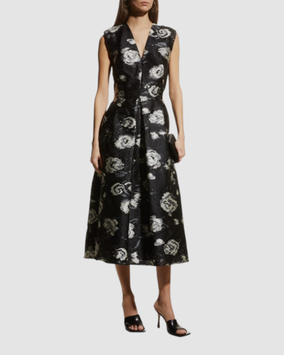 Pre-owned Pink Rose $1990 Lela Rose Women's Black Rose Fil Coupé A-line Midi Dress Size 8