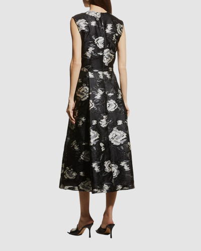 Pre-owned Pink Rose $1990 Lela Rose Women's Black Rose Fil Coupé A-line Midi Dress Size 8
