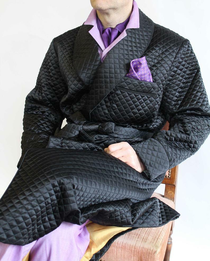 Pre-owned Handmade Mens Black Silk Smoking Jacket Host Wear Robe De Chamber Dinner Gown Blazer Coat