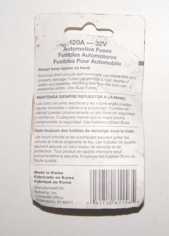 NAPA Automotive Fuse 120 FLM/PAL Buss #782-2036 FREE SAME DAY SHIPPING