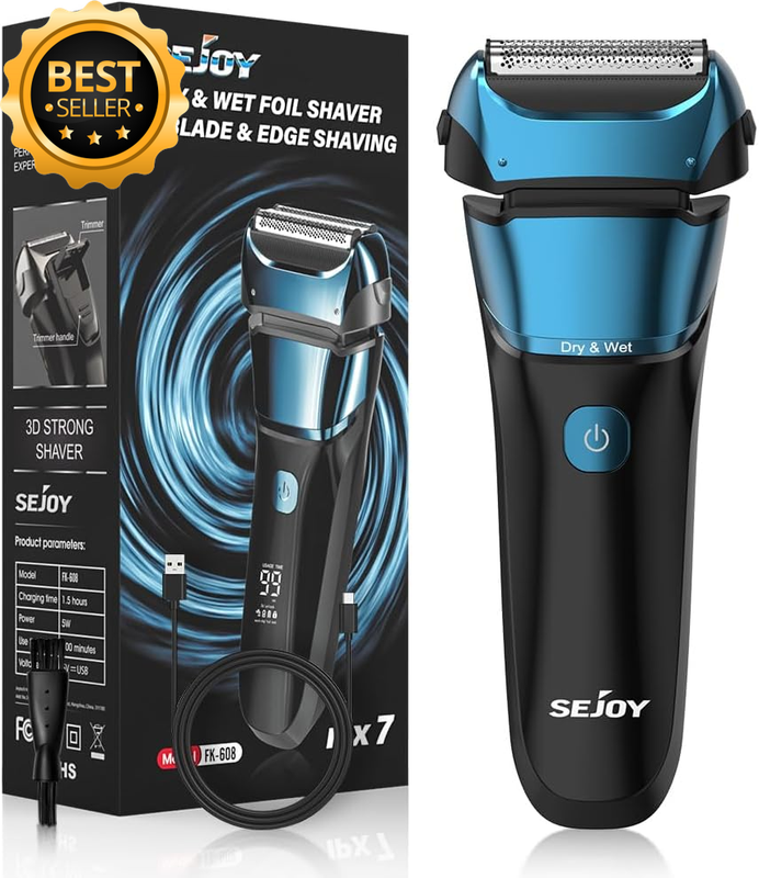 Electric Razor for Men, Wet & Dry Foil Shaver with 3-Blade & Edge Shaving Area, 