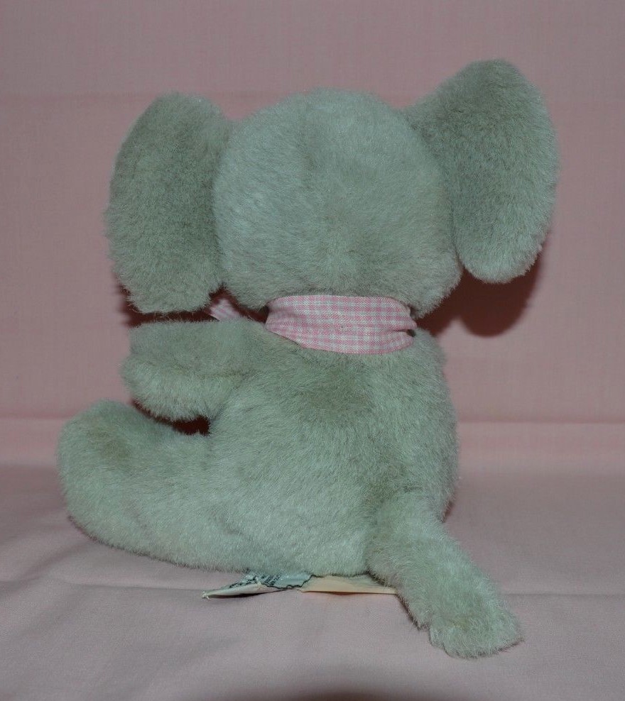 VINTAGE CUTE STUFFED ELEPHANT W/PINK RIBBON AROUND NECK RUSS BERRIE & CO  #1273