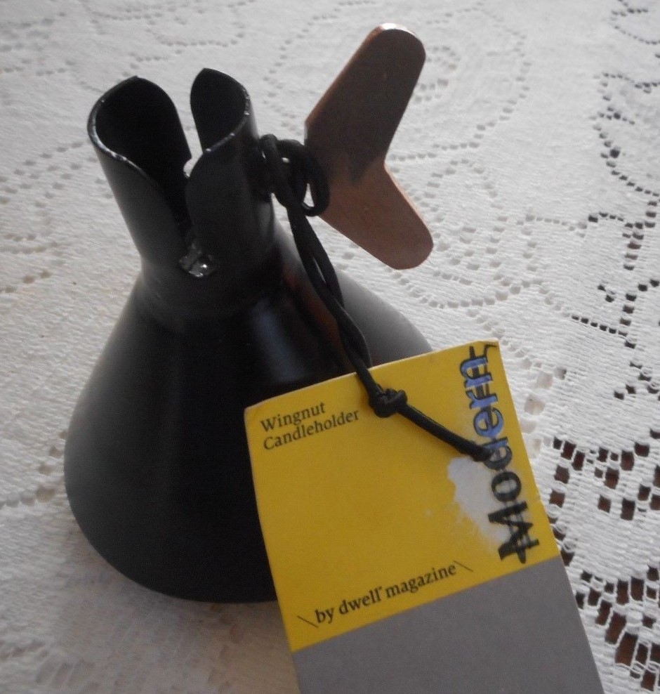 Modern by Dwell Magazine Metal Wingnut Candleholder Black with  Copper Finishes