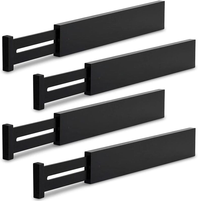 4 Pcs Bamboo Kitchen Drawer Dividers, Adjustable Drawer Dividers, Extendable Des