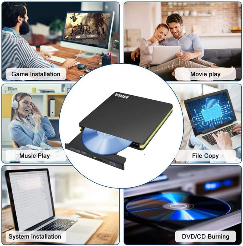 VSVABEFV External CD DVD Blu-Ray Drive 3D, Portable Slim USB3.0 Blu Ray Player B
