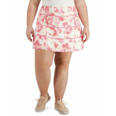 Ideology Womens Plus Size Skort Pink Tie Dye Tiered Quick Dry Size