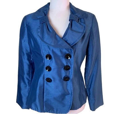 Signature by Larry Levine Size 4 Double Breasted Blazer Jacket Blue Lined 
