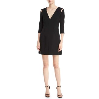 NWT Milly Stephanie Stretch Crepe Mini Dress Size 4 Black Womens 3/4 Sleeve