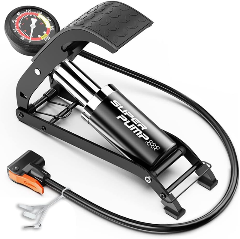 Bike Floor Pump, Portable Bike Tire Pump with Accurate Pressure Gauge and Smart
