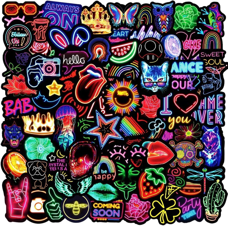 Stickers 100Pcs Cool Graffiti Neon Stickers Decal, Waterproof Vinyl Stickers Pac