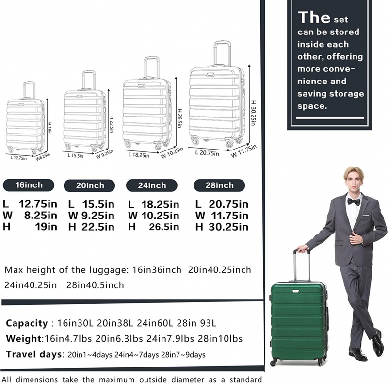 COOLIFE Luggage 4 Piece Set Suitcase Spinner Hardshell family set-sakura pink