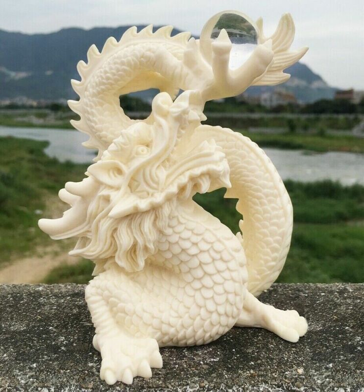 Dragon Statue Figurine Tagua Nut Hand Carved Reiki Healing Feng Shui Ivory