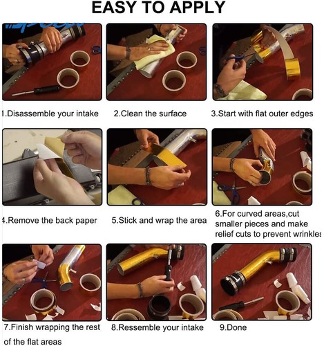 2" 30FT Gold Intake Heat Reflective Tape Wrap Self-adhesive High Temperature