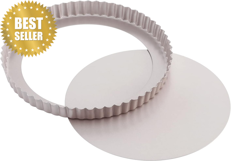 9.5-Inch round Tart Pan with Removable Loose Bottom, Non-Stick Carbon Steel Quic