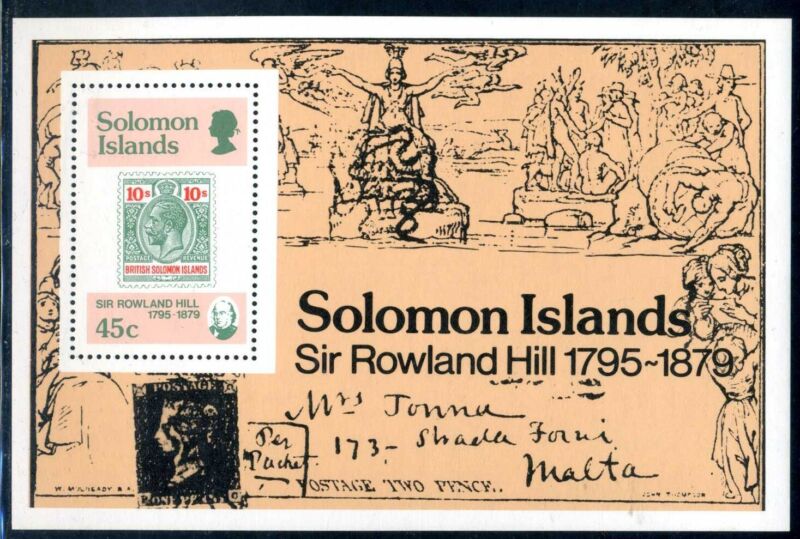 Solomon Islands Rowland Hill Penny Post Stamp on Stamp Souvenir Sheet MNH (F804)