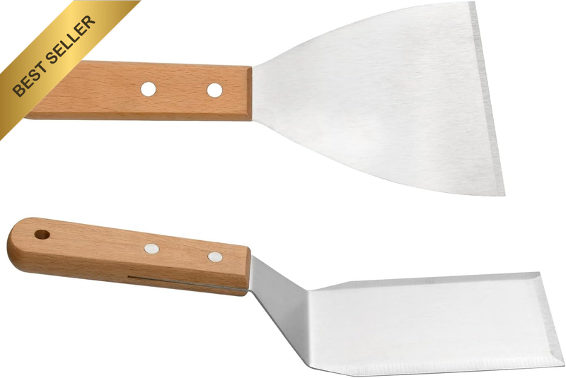 2 Pieces Stainless Steel Spatula Stainless Steel with Wooden Handle Metal Spatul