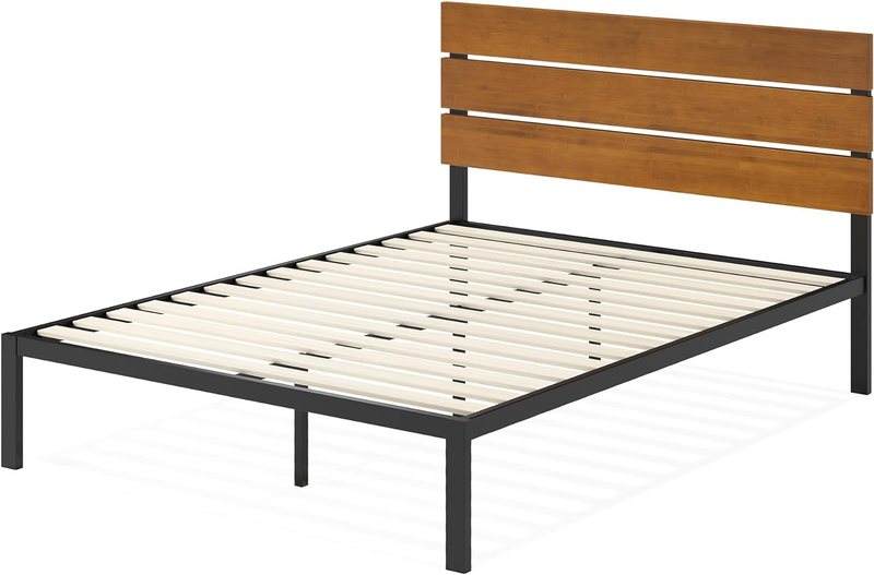 Paul Metal and Bamboo Platform Bed Frame, Wood Slat Support, No Box Spring Neede