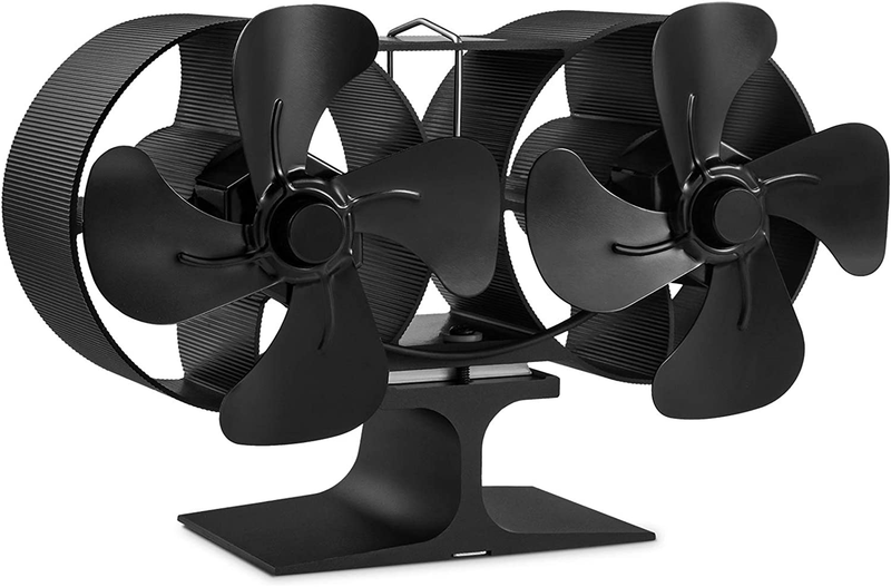 Wood Stove Fan Heat Powered Double Motors Fan, Small Size 8 Blades Non-Electric
