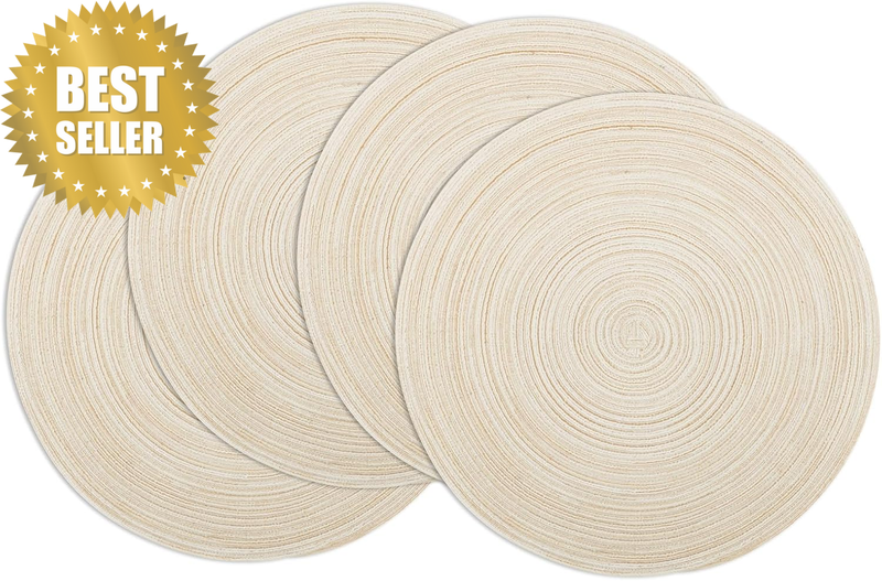 round Braided Placemats Set of 4 Washable Woven Heat Resistant Table Mats for Ki