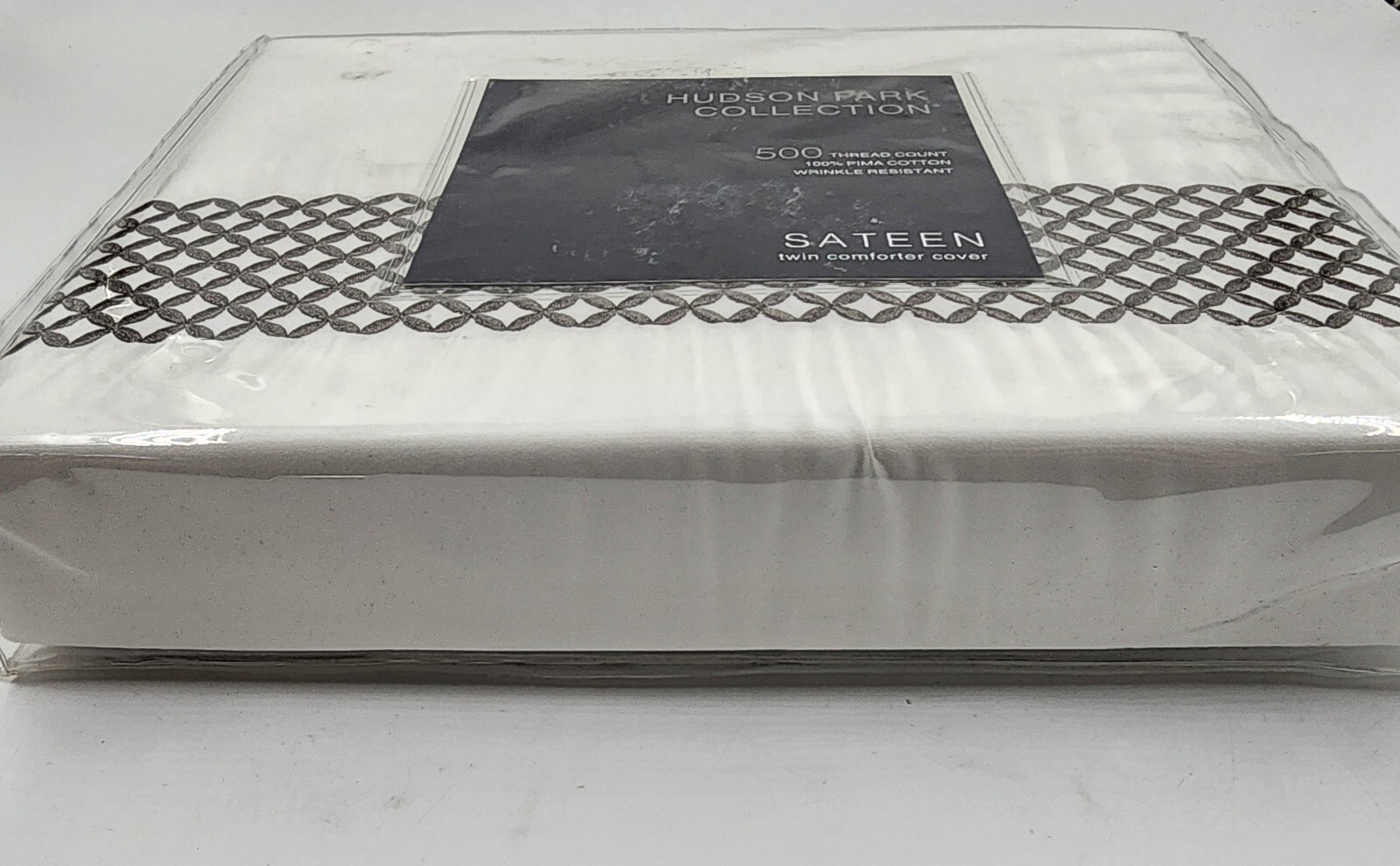 Hudson Park Collection 500TC Embroidered Geo Duvet Cover 39x75in Charcoal/White - Picture 7 of 16