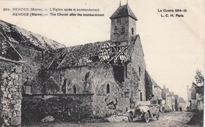 Cpa Guerre 14-18 Ww1 Rendes Ã©Glise AprÃ¨S Le Bombardement Voiture Ã©Crite 1915