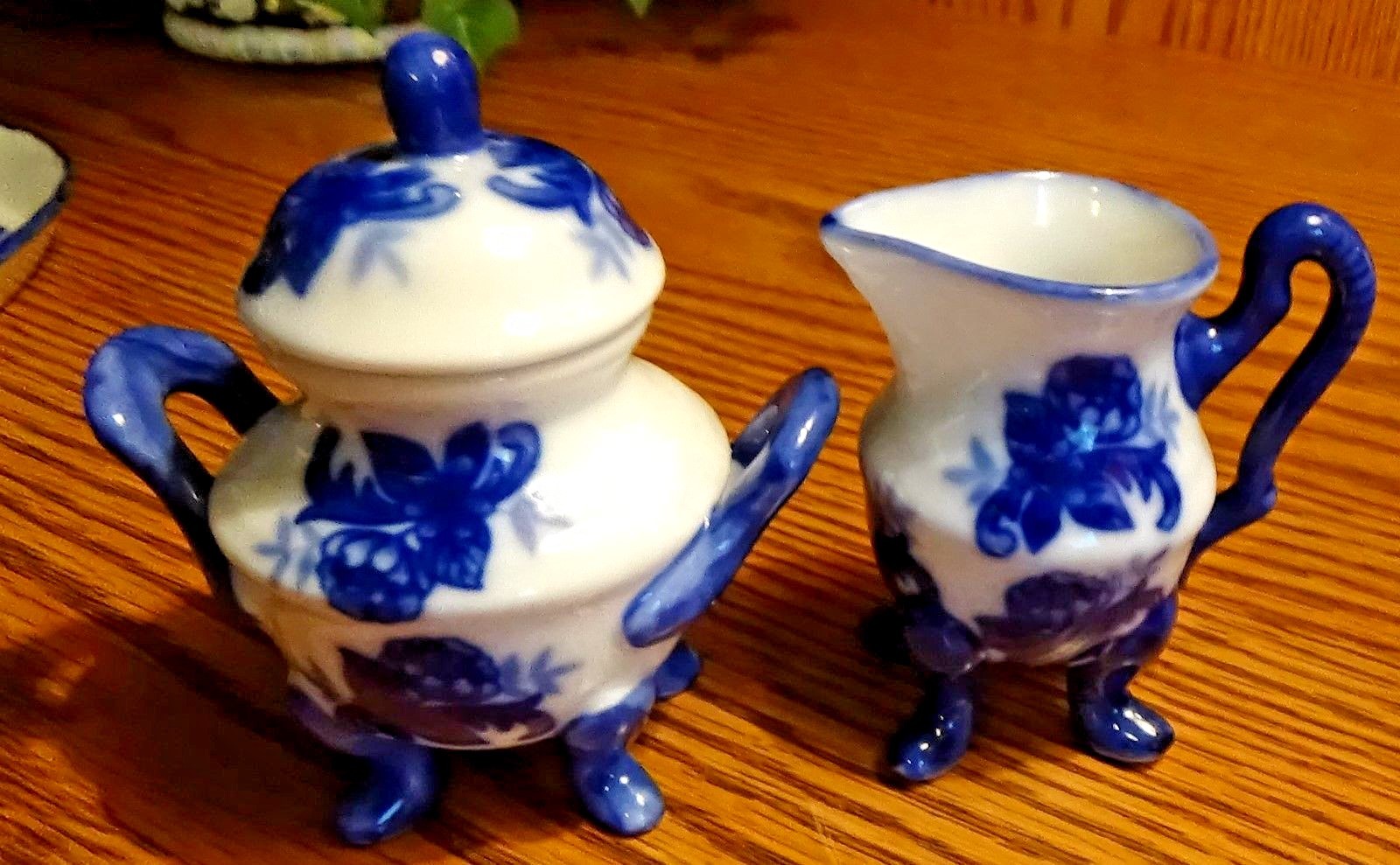 Mini Cobalt Blue and White Miniature Tea Set Floral Design