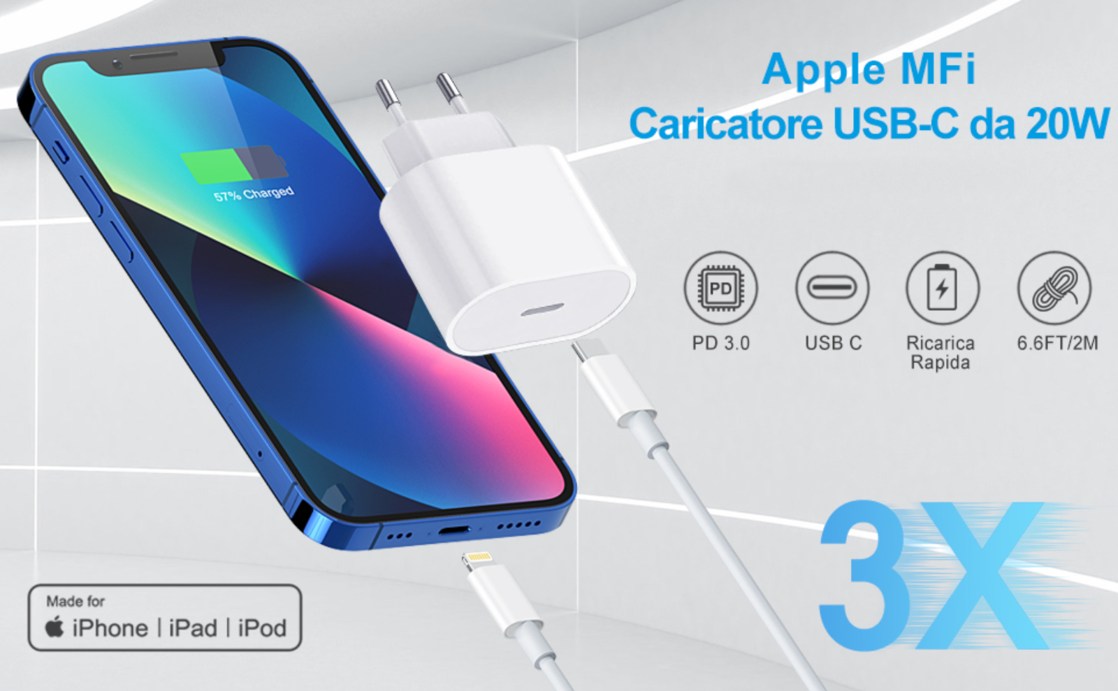 5 Caricabatterie Rapidi Originali Per IPhone, Con Cavo USB - Foto 11