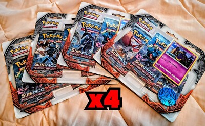 Pokemon TCG x4 Sun & Moon Burning Shadows 3-Pack Blister with Promo & Coin