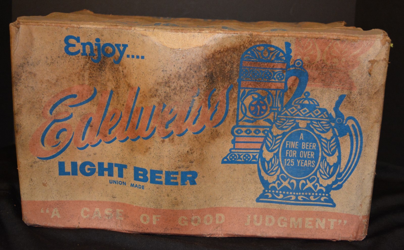 VTG Edelweiss Star Brewery Beer Case Crate & 23 Glass Bottles RARE! THICK BEER B