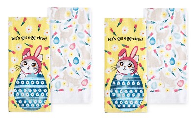4 PCS Easter Kitchen Towels Lets Get Egg-Cited NEW
