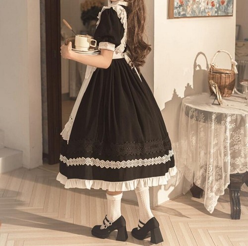 Pre-owned Handmade Custom Made To Order Victorian Black/white Ruffle Lolita Dress Plus 1x-10x L949
