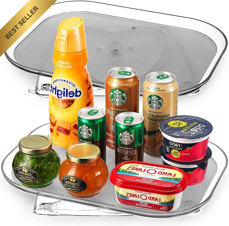 Refrigerator Turntable Organizer (2 Pack), Transparent Rectangular Refrigerator